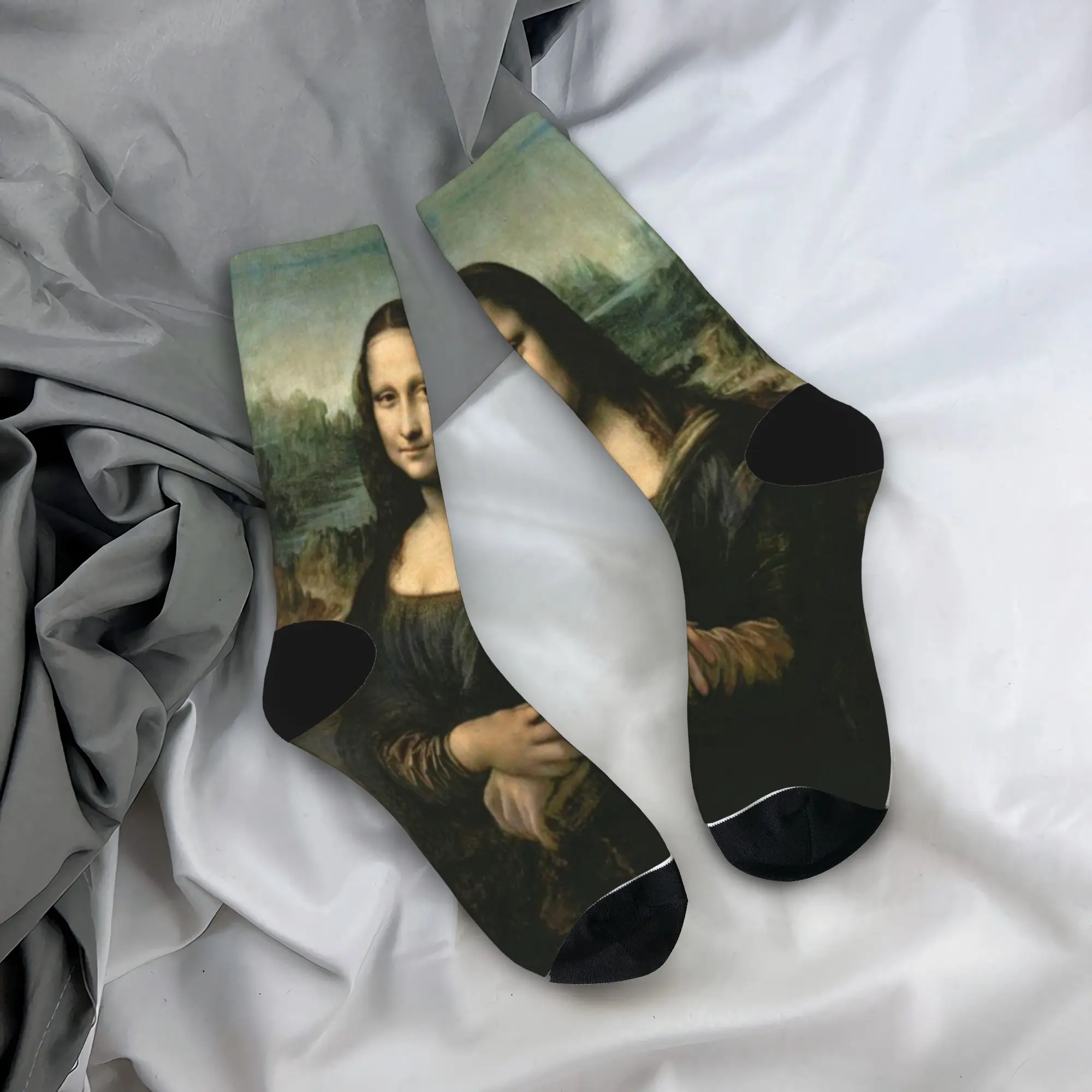 

Classic Mona Lisa Print Stockings Unisex Men Socks Soft Breathable Funny Socks Autumn Climbing Anti-Slip Graphic Socks Gift