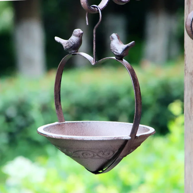 

Retro Hanging Bird Feeder Outdoor Cast Iron Hanging Bird Feeding Basin Terrace Courtyard Decorative Plate Pendant Decoration