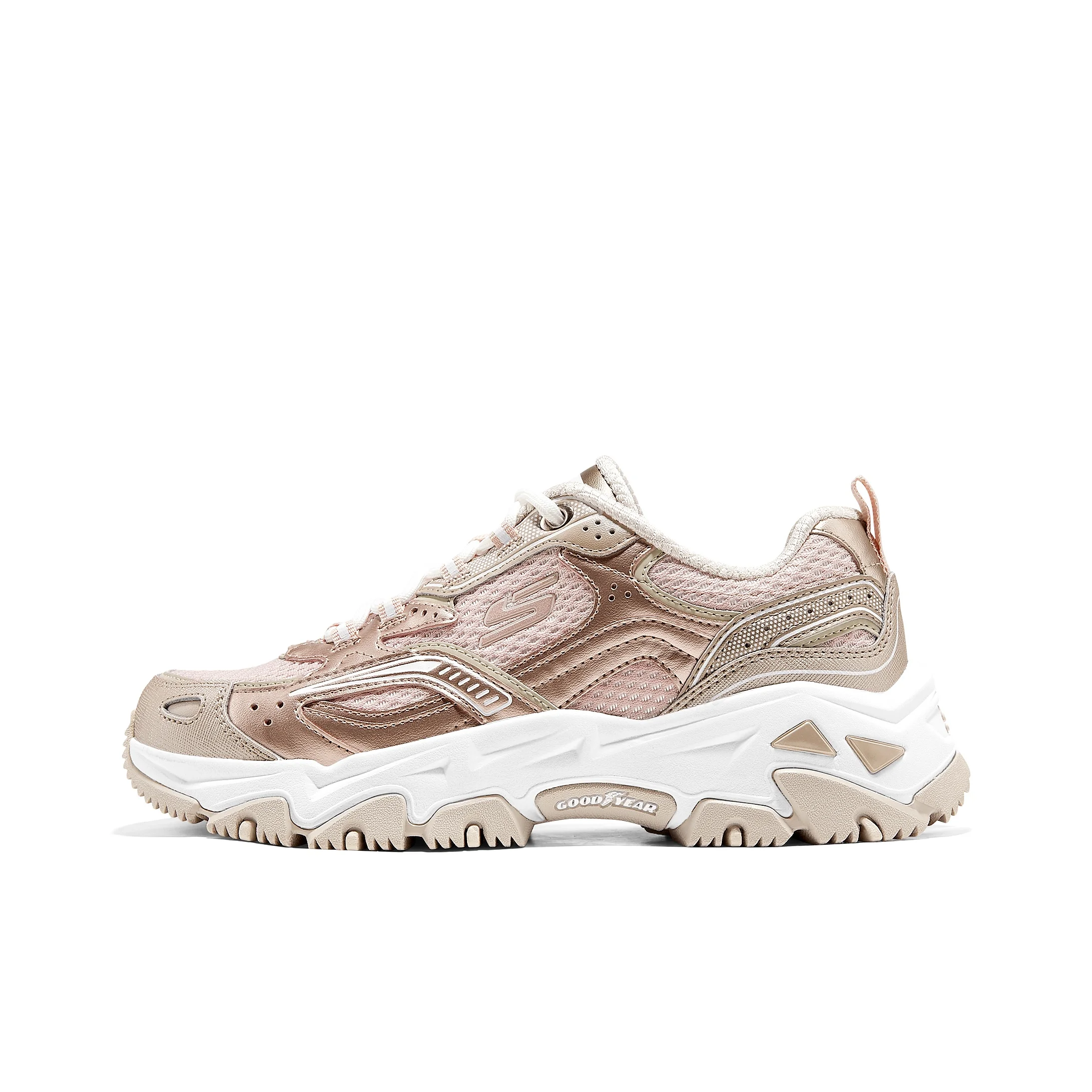 Zapatillas deportivas para mujer de Skechers, resistentes a la abrasión, transpirables, con soporte, que aumentan la altura, de caña baja, para actividades al aire libre, color oro rosa, modelo 180330-RSGD.