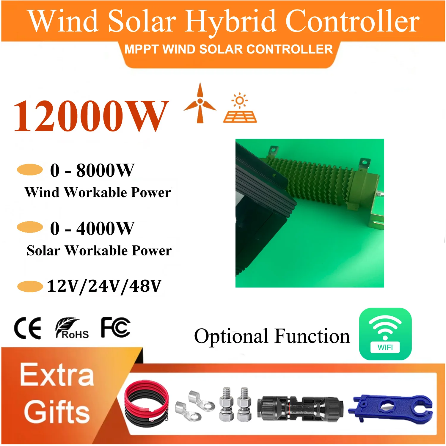 

4000W 5000W 6000W 12 24 48V MPPT Hybrid Charge Controller Wind Generator Solar Panel Charger Dump Load For Household Systems