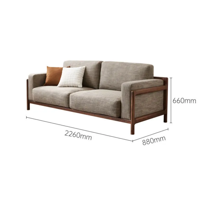 

Nordic simple solid wood black walnut sofa, modern Japanese cherry wood small apartment linen soft bag living