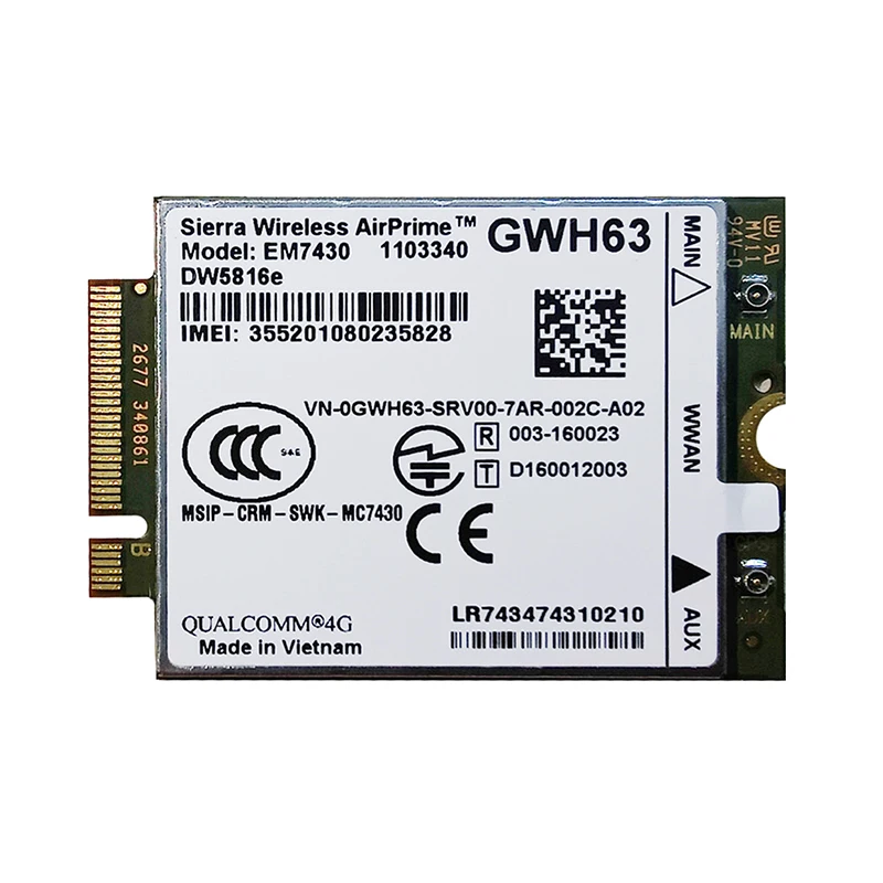 

Sierra EM7430 DW5816e 4G LTE X7 Cat6 GPS-модуль для ноутбука Dell Latitude 5285 5289 2 в 1 7271 Rugged 7280 7380 7389 7480 E7270