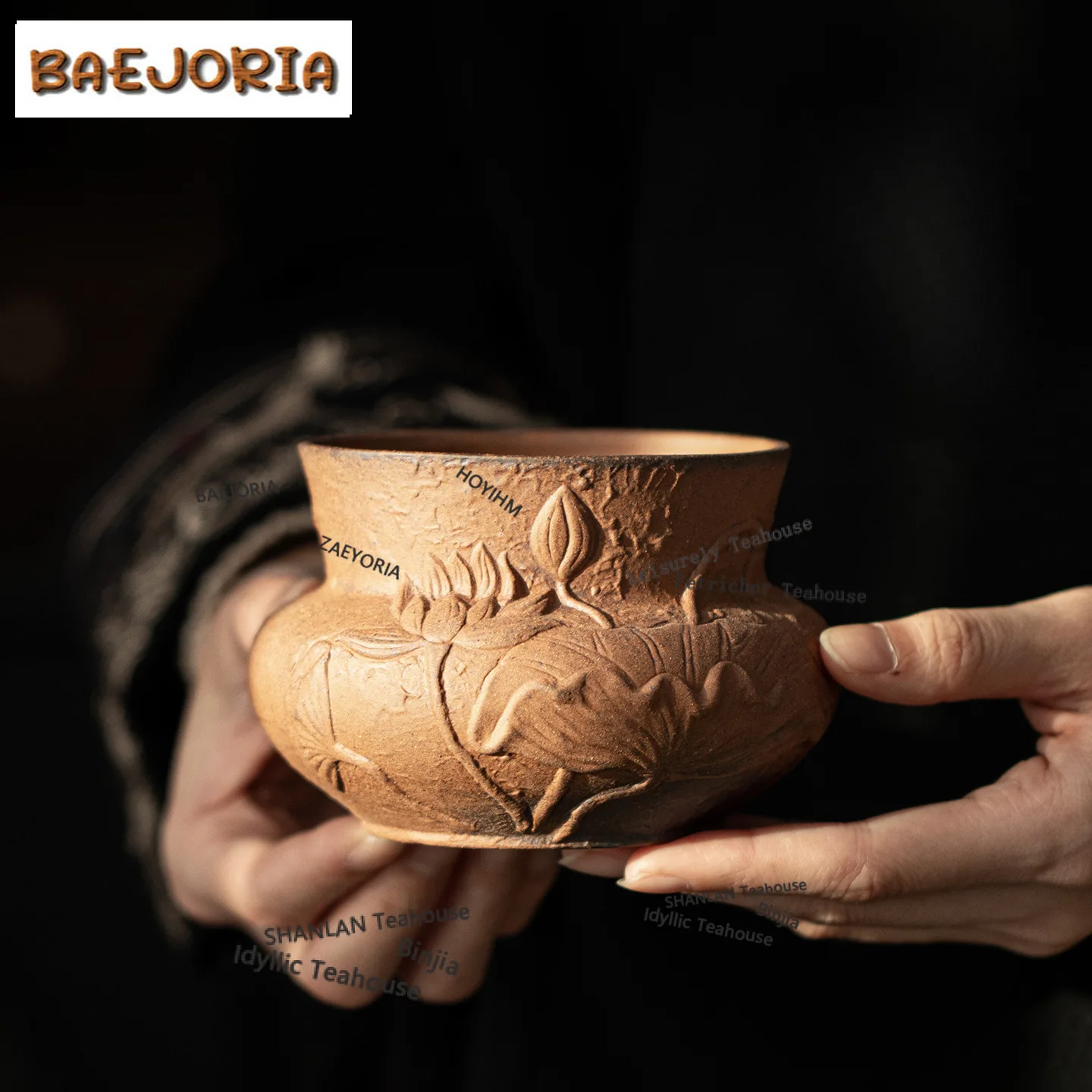 BAEJORIA 350ML Old Rock Clay Lotus Jianshui Tea Washing Basin Tea Residue Bucket Tea Dust Cylinder Barrel Chaxi Accessories Gift