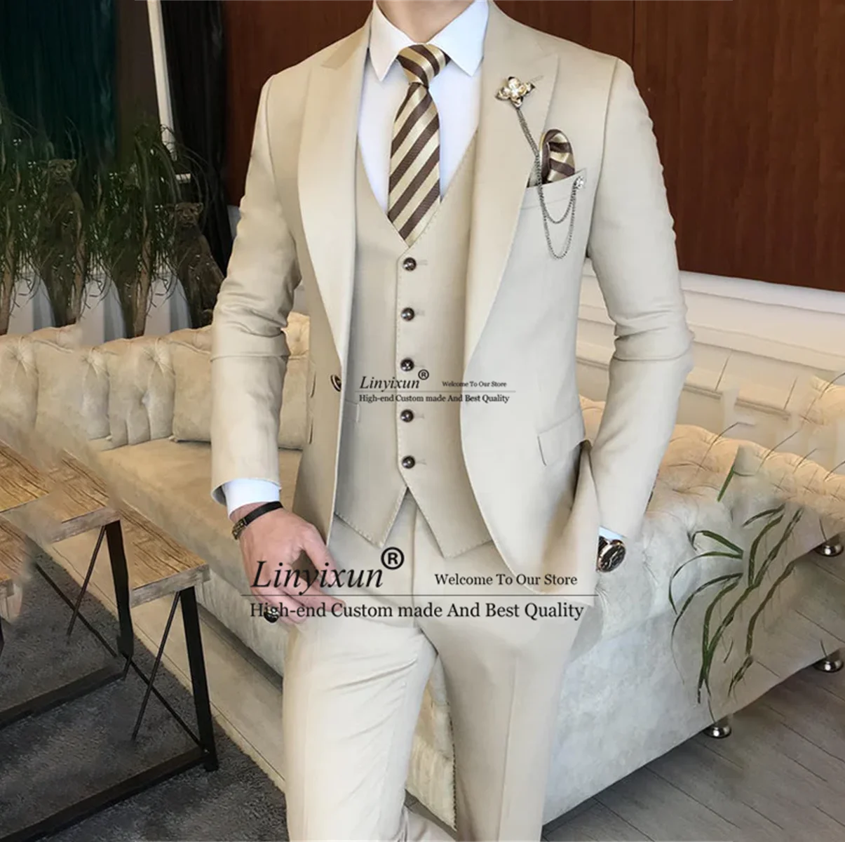 Formal Men Suits For Wedding Notched Lapel Groom Tuxedos Business Male Blazers 3 Pieces Sets Groomsmen traje de hombre elegante