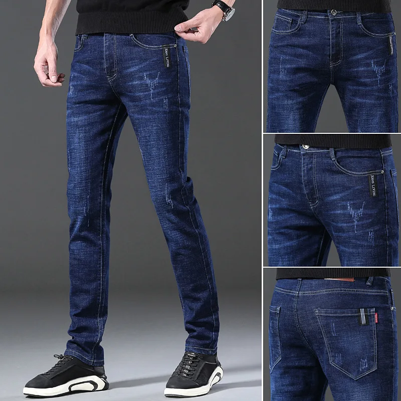 2024 Classic Mens Denim Jeans Slim Mens Business Casual Elastic Straight Pants Fashion pantalones hombre