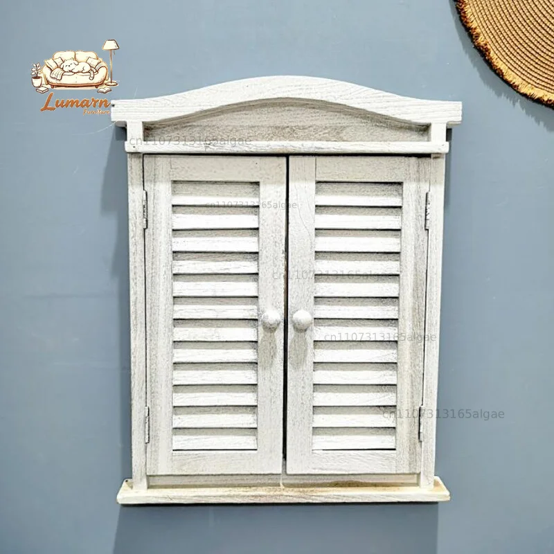 Vintage Retro Farmhouse Wall Decor Wood Window Mirror with Shutters