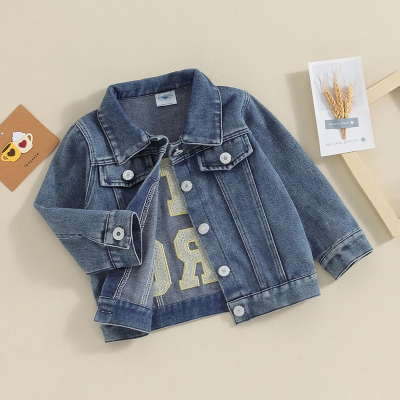 Long Sleeve Back Letter Embroidery Jean Coats Baby Boy Denim Jackets Toddler Outerwear