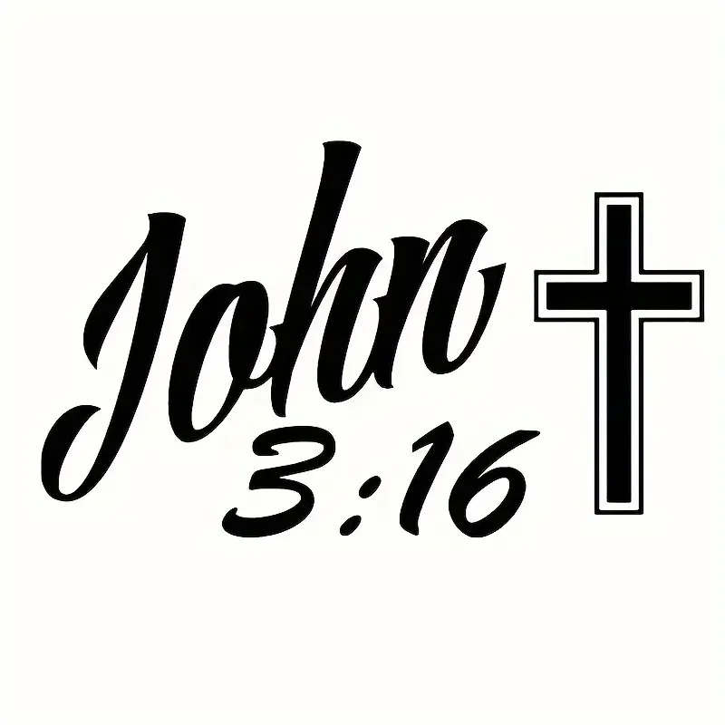 ملصق نافذة السيارة لآية الكتاب المقدس 3:16 - ملصق فينيل متقاطع باللون الأسود والأبيض، مادة PVC مقاومة للطقس، ذاتية اللصق