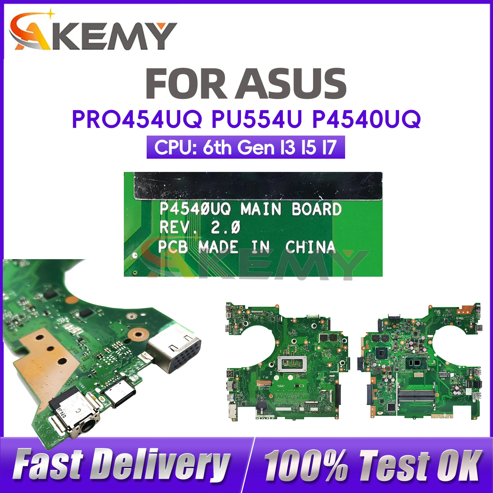 

Материнская плата для ноутбука P4540UQ для ASUS ProArt PRO454UQ P4540U PU554U P4540UQ с процессорами I3 I5 I7, 100% протестирована, в наличии