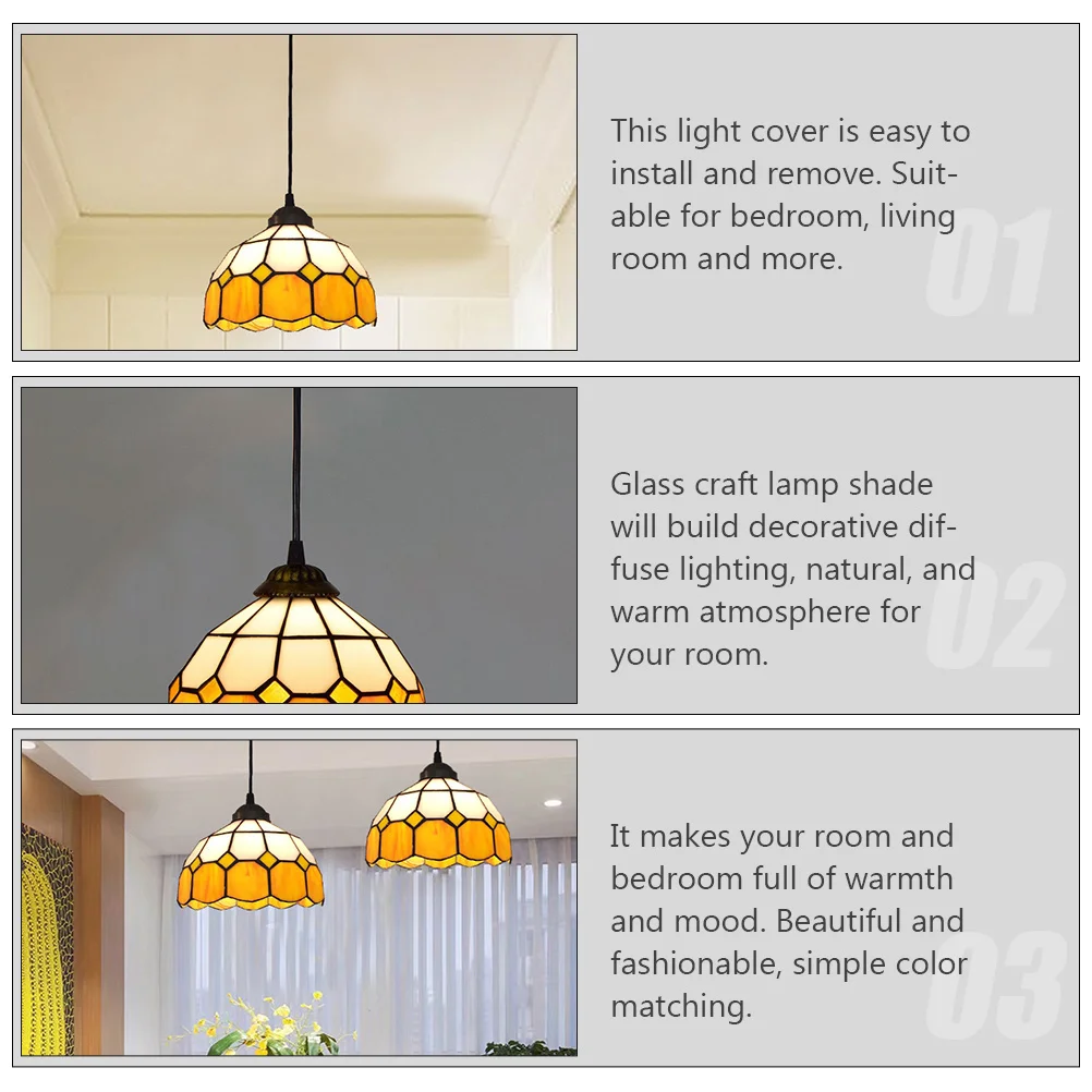 عاكس الضوء الزجاجي الرجعية رائعة النمط الأوروبي اللون الأصفر غرفة نوم ديكور منتشر الإضاءة جو دافئ طبيعي #4