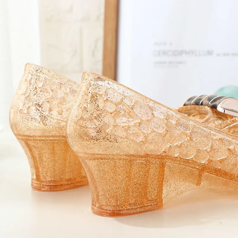 Ladies Crystal Jelly Wedges Sandals Woman Transparent Cut-outs Shoes Comfortable Mom Summer Sandalias Open Toe