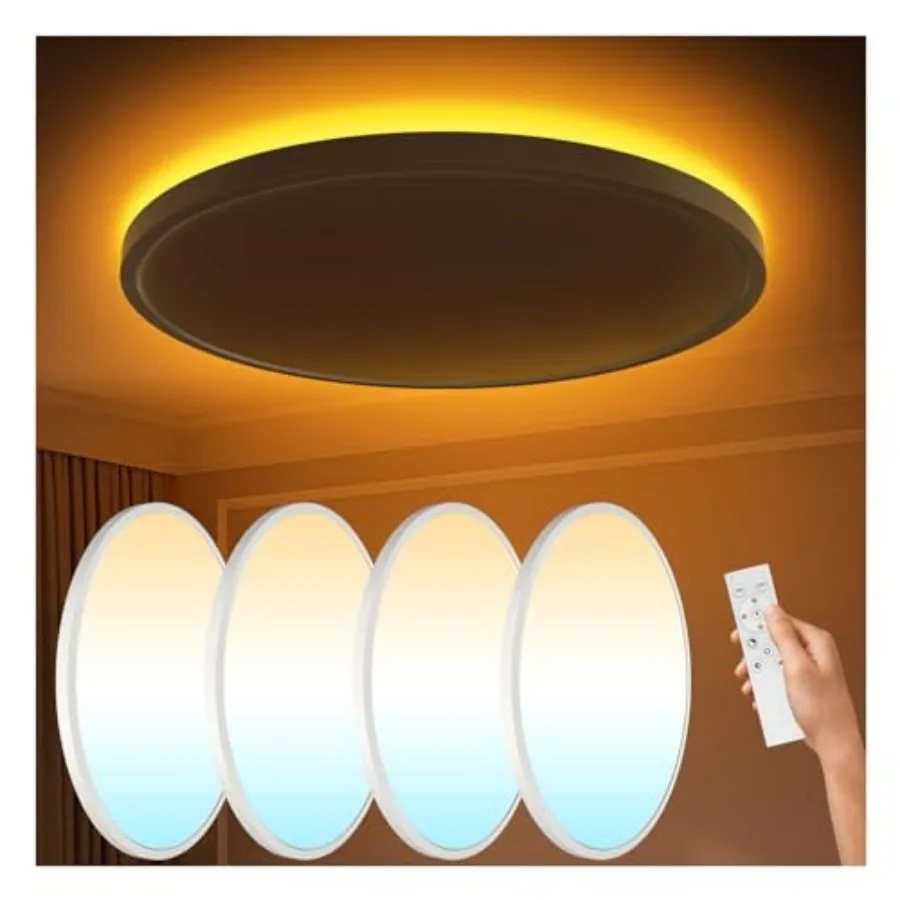 

Pack Flush Mount Ceiling Light with Nightlight 2inch2W 200LM Dimmable LED Ceiling Lights with Remote and APP Control 2700K-6000
