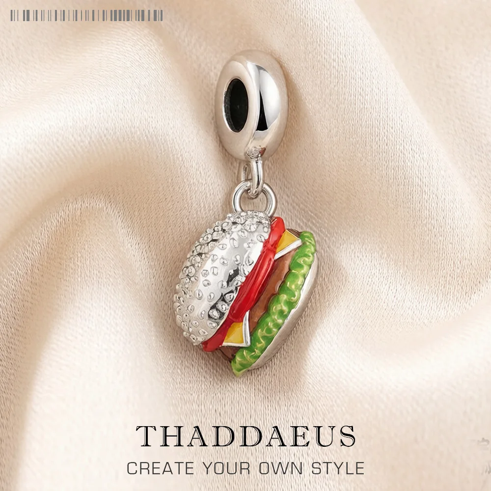 Cheeseburger Hamburger Charm Pendants Pure 925 Sterling Silver Fast Food Fans Gift For Women Men Jewelry