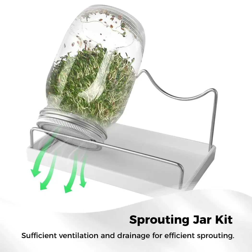 2Pcs Seed Sprouter Set Wide Mouth Mason Jars Sprout Lids Sprouting Jar Kit Bean Sprouts Growing Cover Sprout Lids With Holder