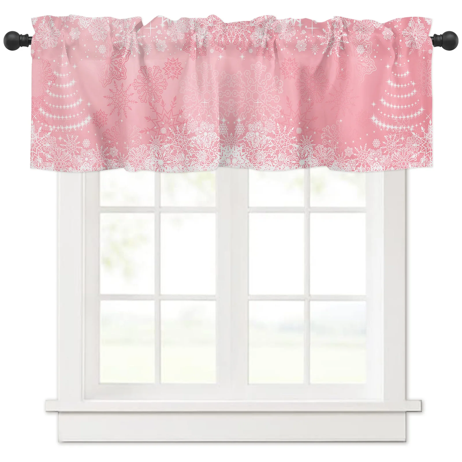 Christmas Snowflake Pink Short Curtains Kitchen Cafe Wine Cabinet Door Window Small Curtains Wardrobe Curtain Home Decor Drapes