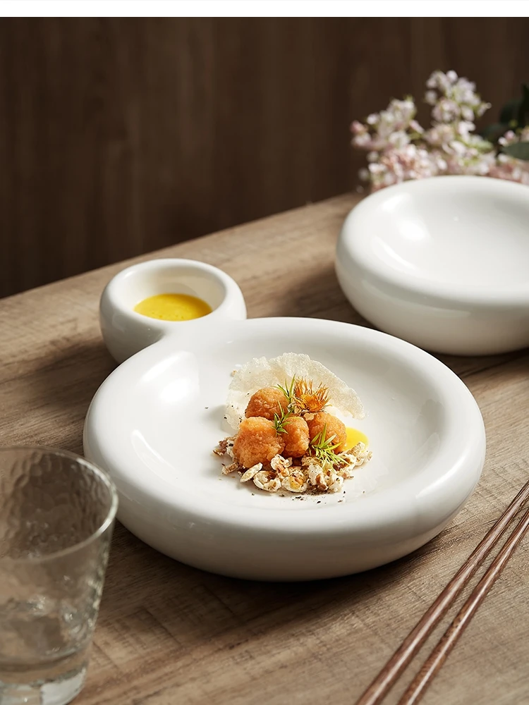 White special-shaped ceramic plate dish household two-grid shallow plates restaurant serving tableware