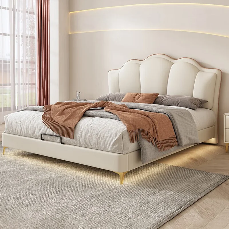 

Simplicity Modern Leather With back King/Queen Soft Bed Frame with Upholstered Headboard Can be Customzied