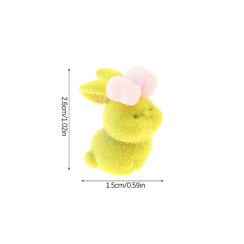 Cute Bow Rabbit Figurines 3D Flocking Bunny Statue Doll Model Dollhouse Mini Landscape Decorations
