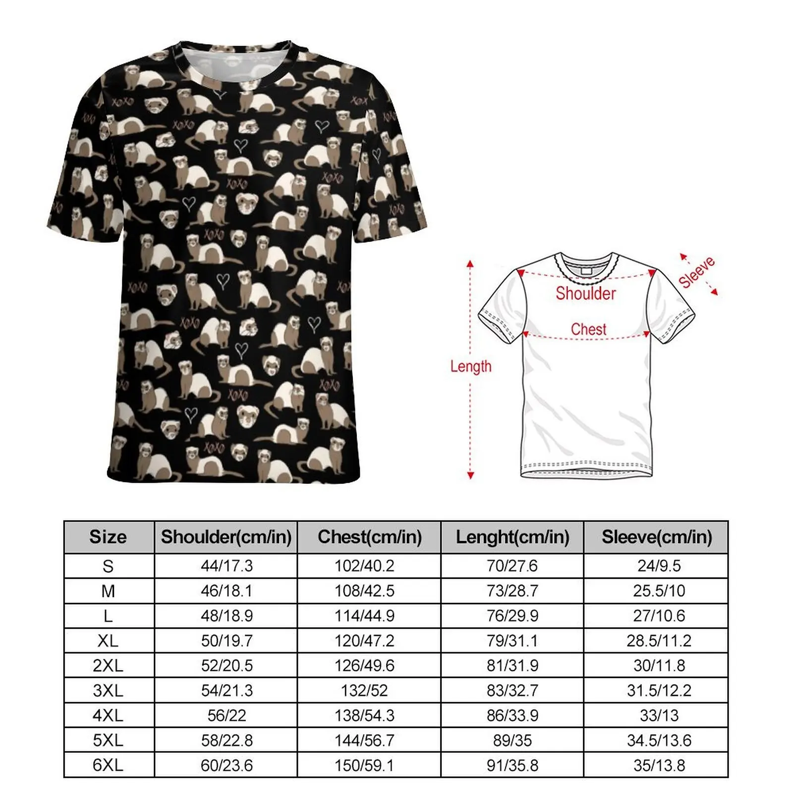 Original T-Shirt Love Ferret T Shirts Wild Animal Print Basic Harajuku Tee Shirt For Couple Short Sleeve Custom Plus Size Tops