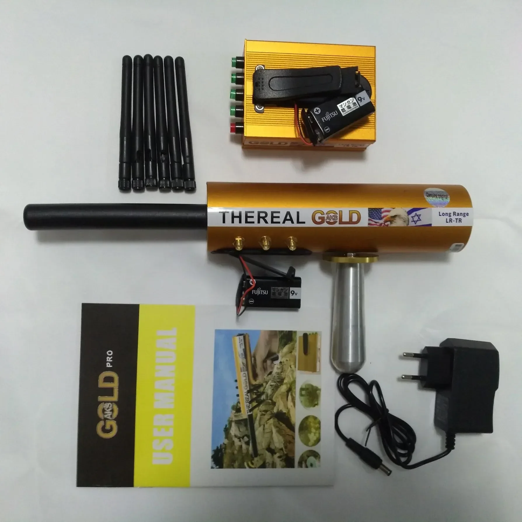 

Real Gold AKS 6 Antennas with Removable 9V BatterIes For Underground Detect Gold Silver Gem Diamond with Paper Box