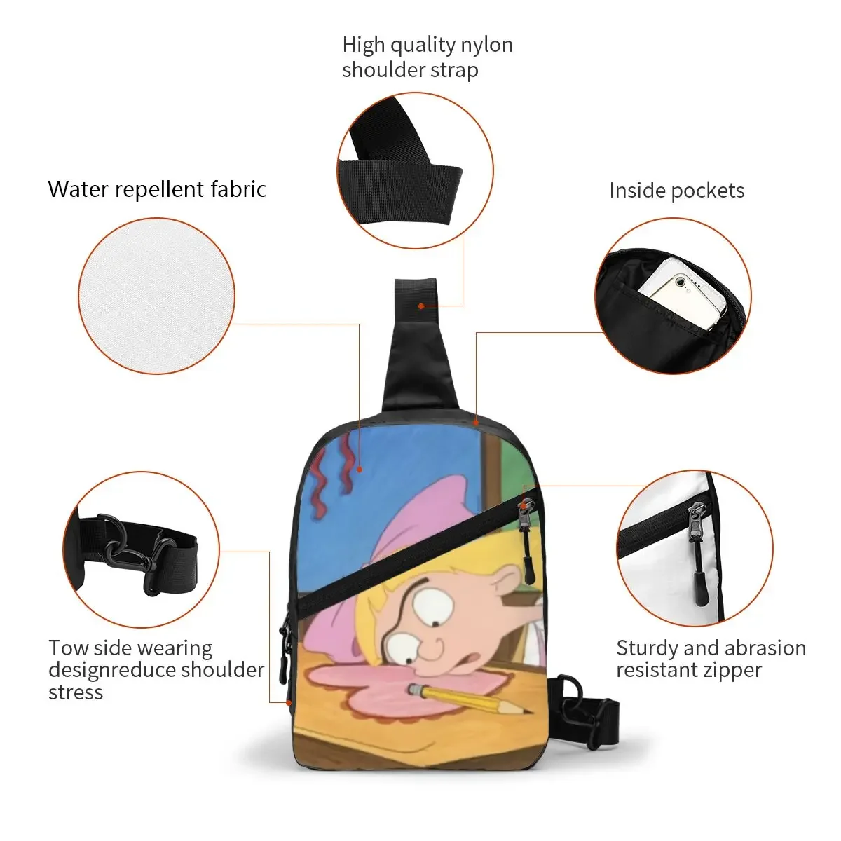 Custom Hey Arnold Anime Comedy Helga Pataki Sling Crossbody Chest Bag Men Fashion Shoulder Backpack for Travel Cycling