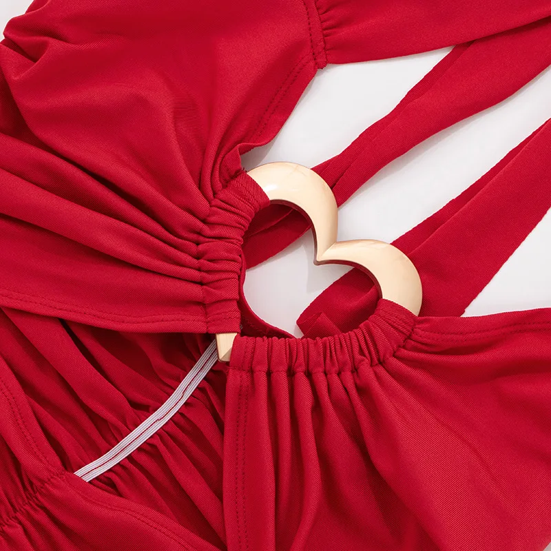 Metalowa Klamra w Kształcie Serca, Wycięta, Marszczona Sukienka Mini Bodycon Damska, Seksowna, Jednolita, Sznurowana, Bez Pleców, Wyszczuplająca, Imprezowa, Klubowa, Vestidos