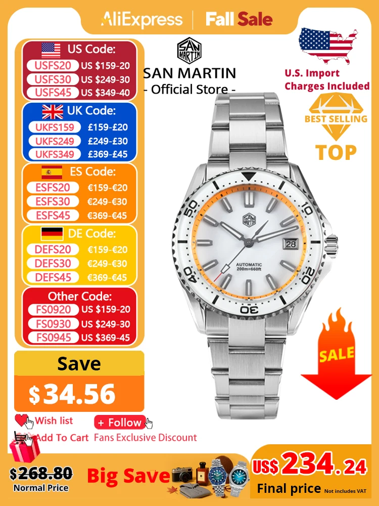 

San Martin 2025 New Enamel Dial Full Luminous 39mm Dive Watch Luxury Men Watch NH35 Automatic Mechanical Waterproof 200m SN0129