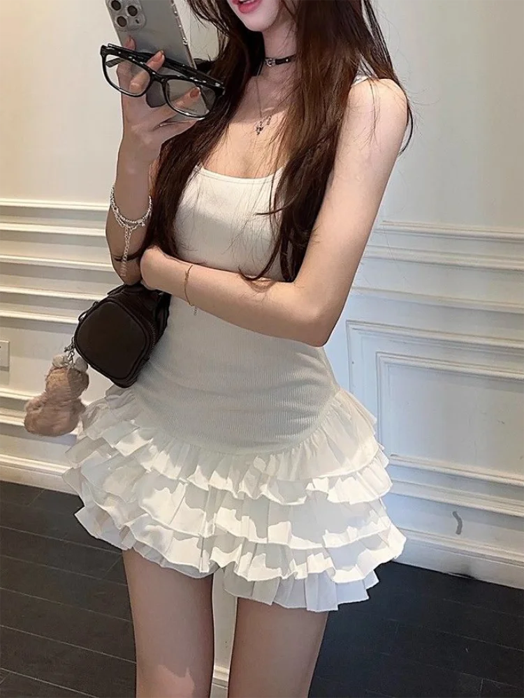 Chic Y2K Sleeveless Mini Dress For Woman Summer Black Dresses Sexy Clubwear Party Slim fit Ruffle Pleated Short Dress image 6