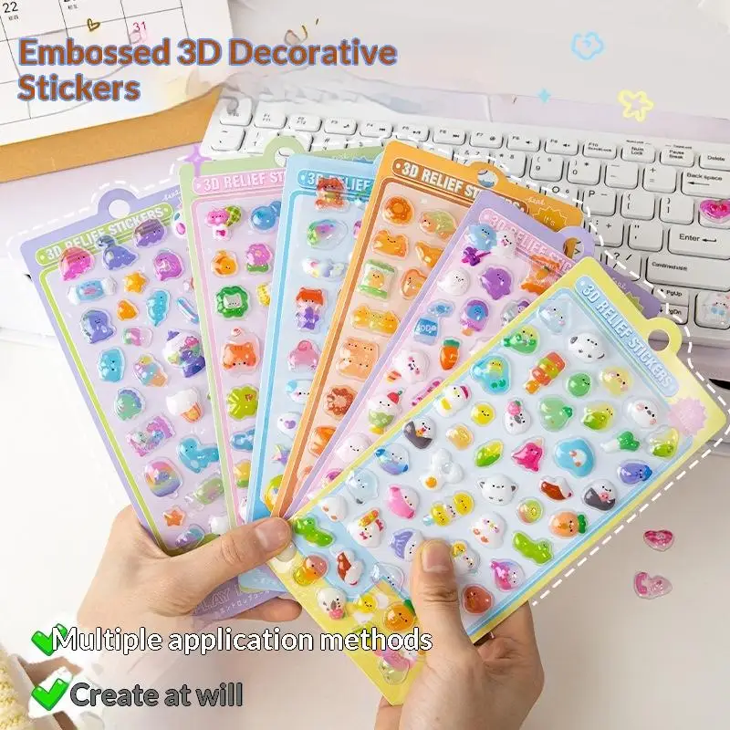 

[K]5Pcs Cute Cartoon Animals Stickers 3D Relief Stickers Scrapbooking DIY Diary Cup Decoration Journaling Stationery Sticker