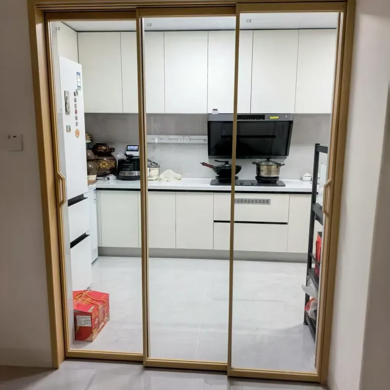 for Log Wind Three Linkage Glass Sliding Door as Partition Simple Style Kitchen Balcony Linkage Sliding Door Chengdu