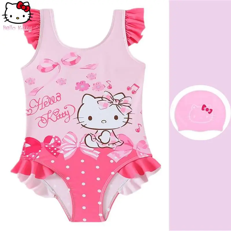 

Быстросохнущий детский купальник Hello Kitty с защитой от солнца, с рисунком животных, для девочек, с мультяшным принтом Куроми, летние пляжные шорты-бикини в стиле каваи