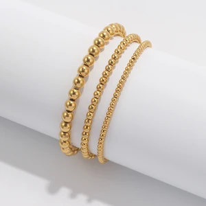 18k altın kaplama paslanmaz çelik boncuklu bilezikler, kadın modası, mücevher, kol düğmeleri, metalden boncuklar, hediye, 3 adet set En çok satılan 12 bilezik, altın ve 18 numara 11