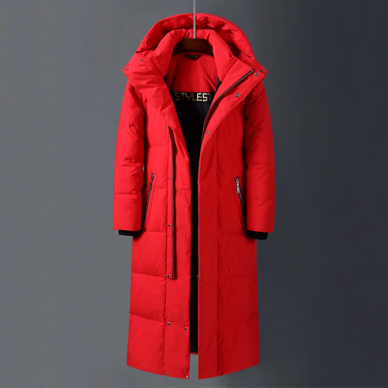 2023 Winter Down Coat Men Hooded Fashion X-Long 90% White Duck Jacket Thick Warm High Quality Brand Black Parkas