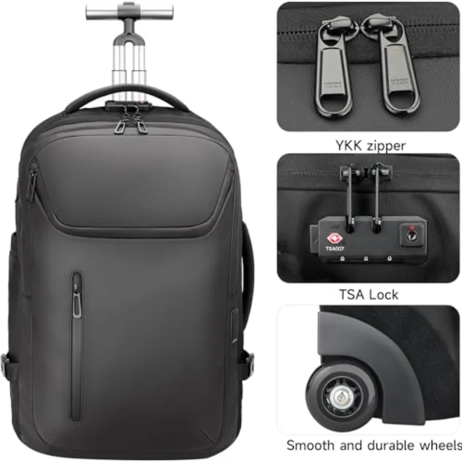 حقيبة ظهر بعجلات على عجلات لمنافذ USB Type-C مقاس 17.3 بوصة للكمبيوتر المحمول بقفل جمركي مدمج - حقيبة ظهر بعجلات #6