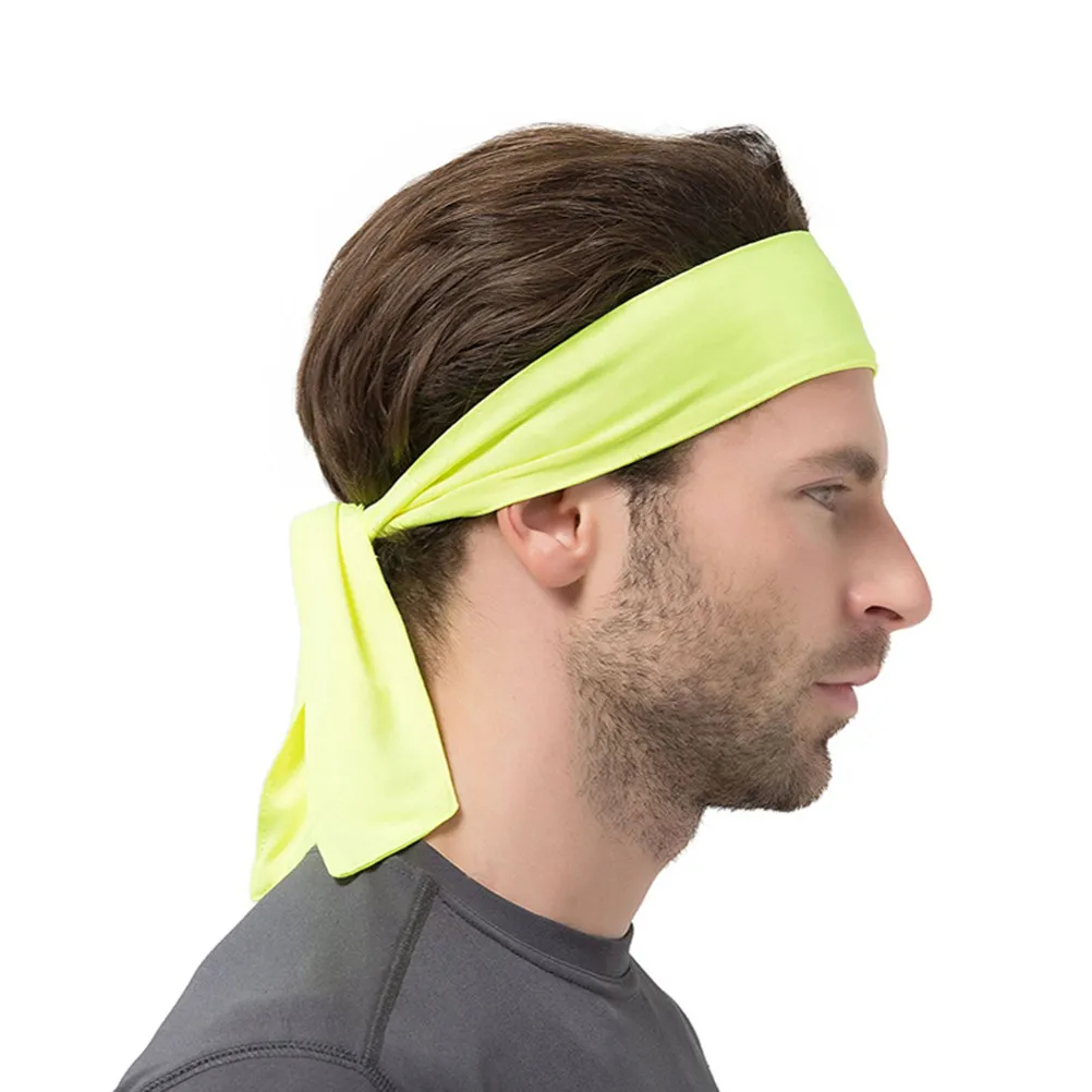 Fluorescent Yellow Tie Headband Sweat Wicking Sports Headband for Karate Athletics Jogging Gym Workout Moisture Absorbing