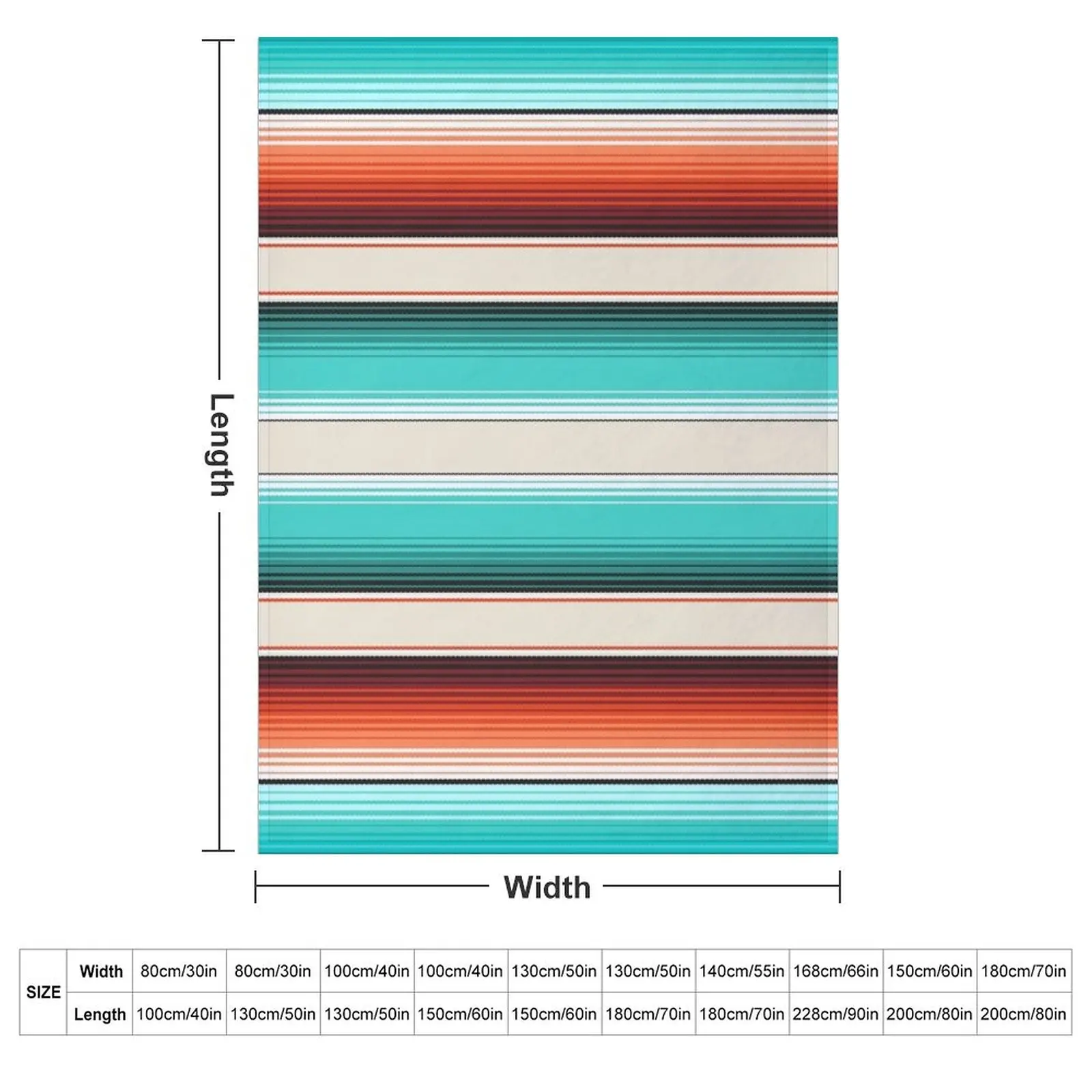 Navajo White, Turquoise and Burnt Orange Southwest Serape Blanket Stripes Throw Blanket