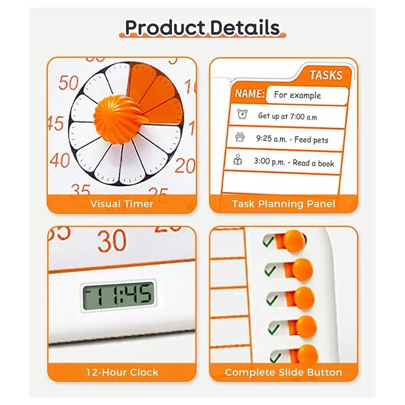 Y01A 3-In-1 Visual ADHD Timer For Kids & Adults With Planning Board, Task Timer, Chore Chart & Visual Schedule Planne