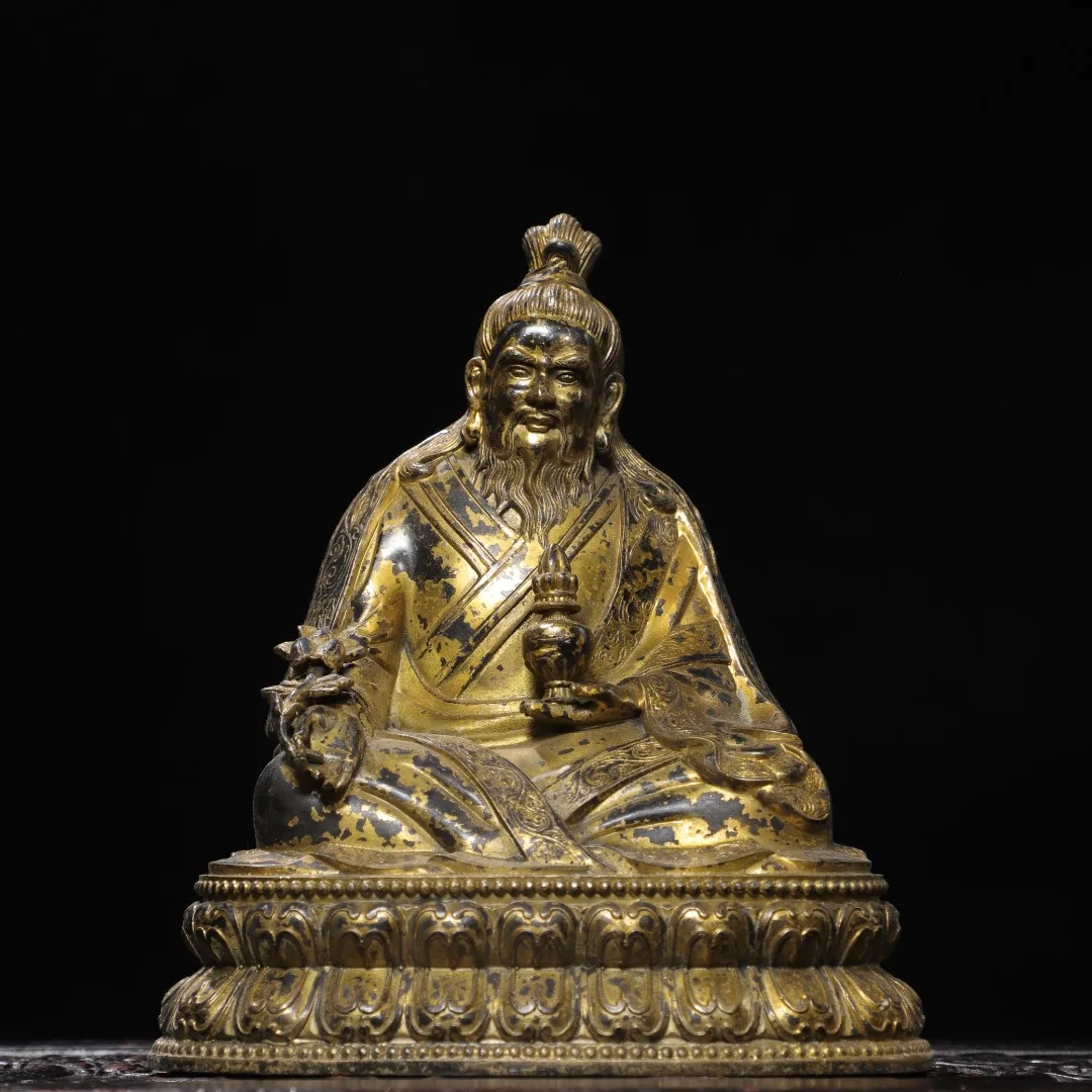 Folk Collection Old Bronze Gilded Cinnabar Lord Lao Zi immortal Laotse Holy image  Worship Hall Town house