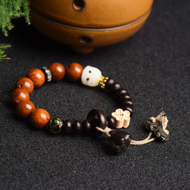 Zi Jin Shu with Alms Bowl Single Circle Bracelet Bodhi Root a Dai Crafts Wooden Women's Bracelet Retro Ethnic