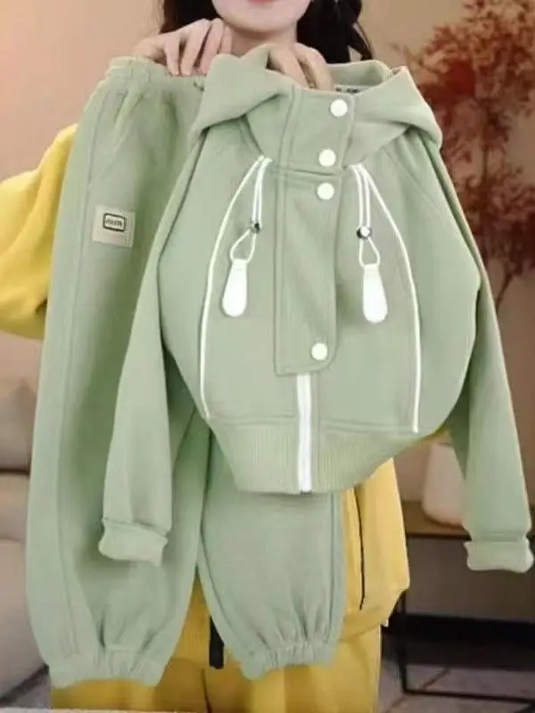 

Весенний модный спортивный костюм 2026 года для детей: комплект из двух предметов в корейском стиле с капюшоном для мальчиков и девочек, утепленный хлопок