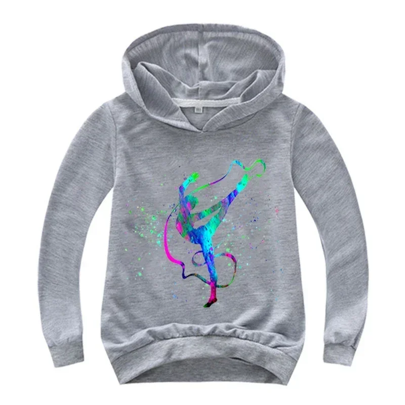 Watercolor Gymnastics Graphic Hoodie Children Spring Autumn Cartoon Hooded GYM Sweatshirts Boys Pullover Tracksuits Girls tops