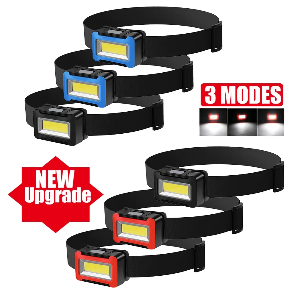 Mini Headlights Portable COB LED Headlamp Battery Powered Waterproof Head Lamp Flashlight 3 Modes Work Headlamp Head Front Light