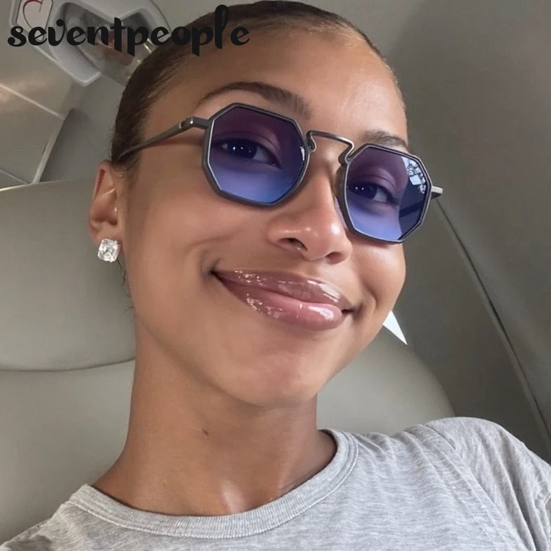 男性と女性のためのクラシックな小さなフレームのパンクポリゴンサングラス,高級ブランド,ヴィンテージ,スチームパンク,スクエア,トレンディ,uv400,2022