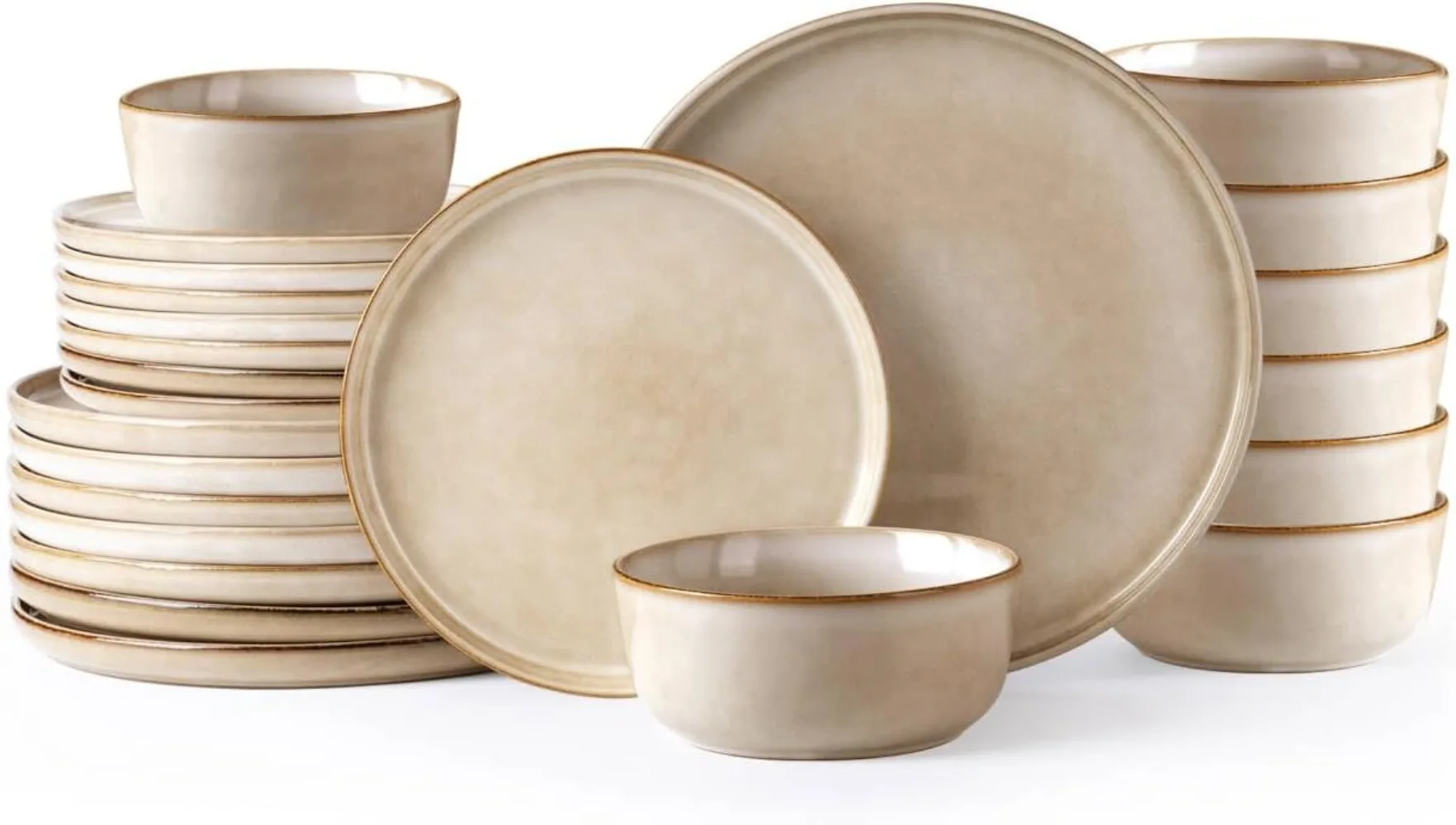 AmorArc Stoneware Dinnerware Sets,Round Reactive Glaze Ceramic Plates and Bowls Sets,Highly Chip and Crack Resistant