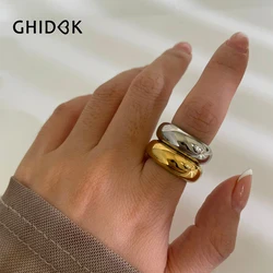 GHIDBK Minimalist Smooth Gold Silver Plated Wide Rings for Women Men Stainless Steel Anti-Tarnish Stackable Fashion Jewelry