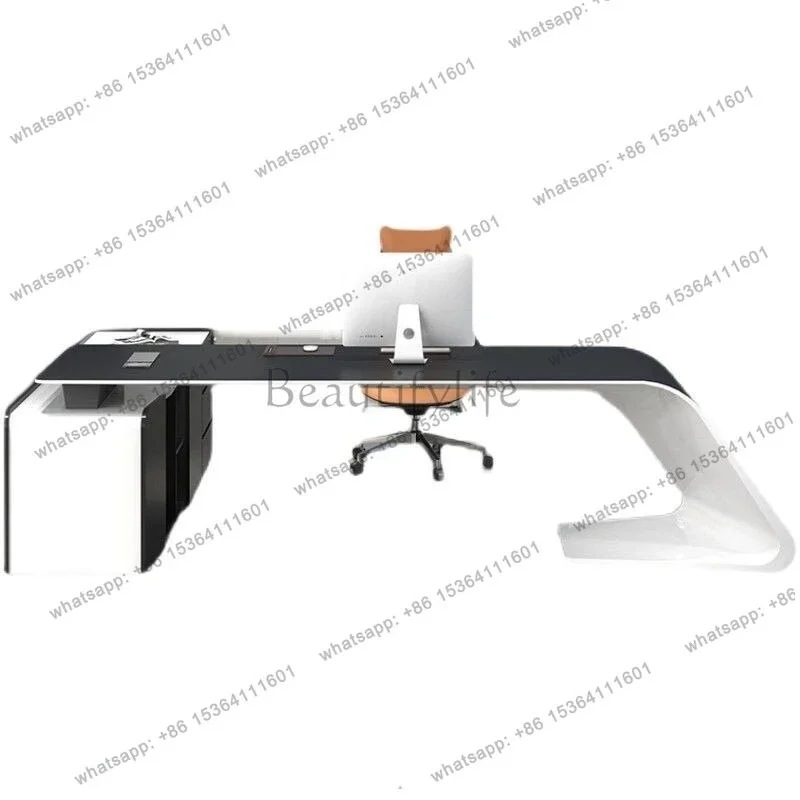 

D36Simple and modern boss table white paint light luxury fashion office table and chair combination creativity