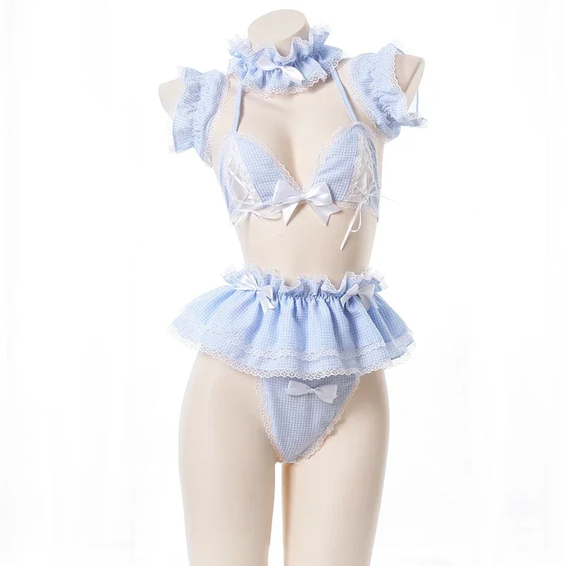 Bonito uniforme de empregada Lolita para mulheres, conjunto de biquíni Kawaii Anime, trajes cosplay sensuais, roupa para mulher, menina da escola marinheiro