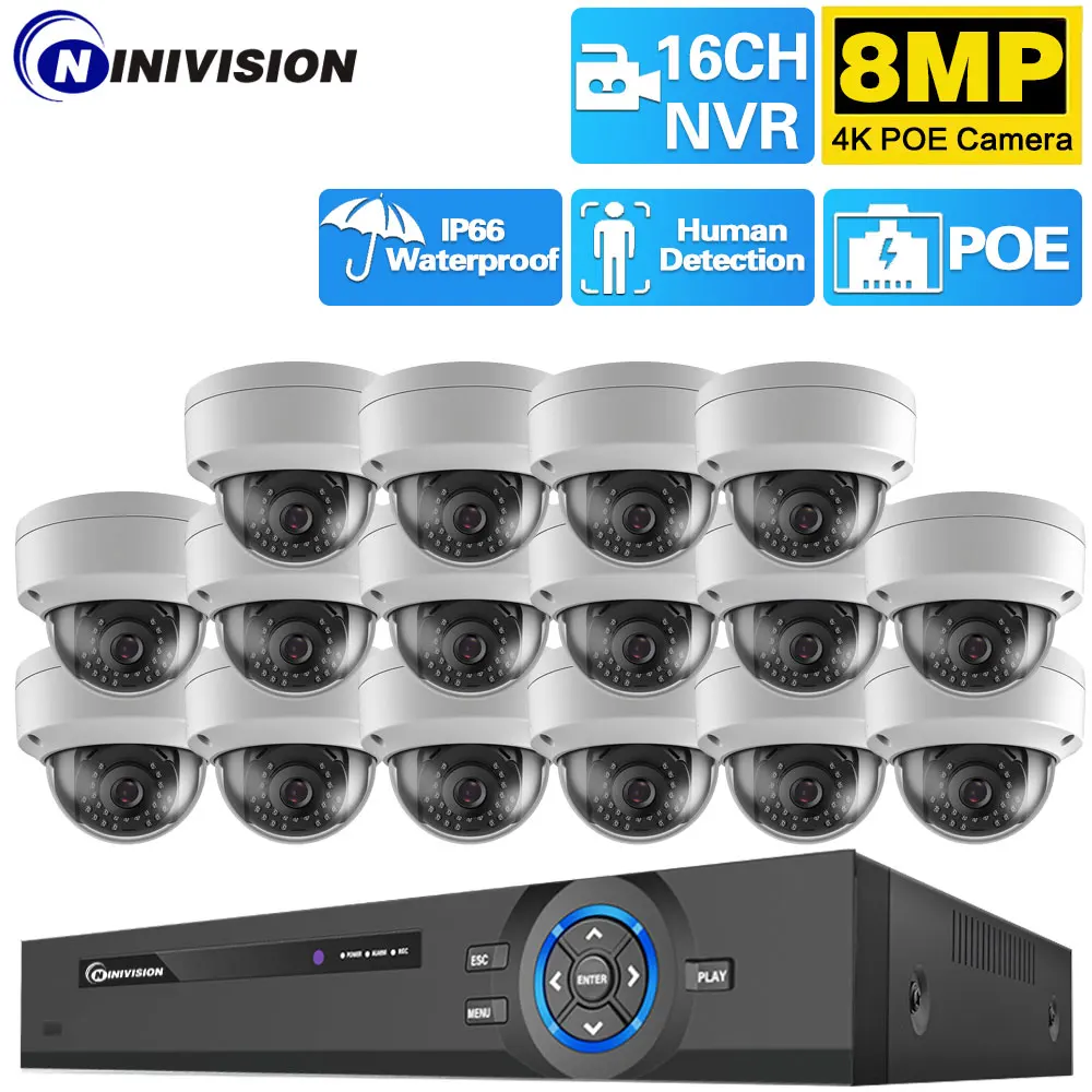 

H.265 16CH 8MP Security Camera System 4K POE NVR 16Ports Indoor Outdoor IP Camera IP66 Vandal-proof Video Surveillance Cam Kit