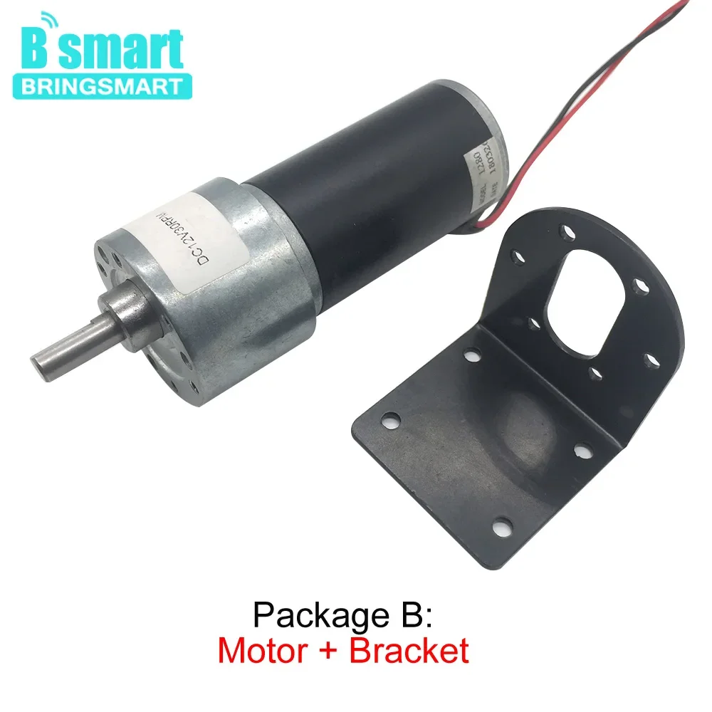 Bringsmart DC Gear Motor 12 Volt Reductor Engine High Speed High Torque Reversible 24V DC Customized Reduction Geared JGB37-3157