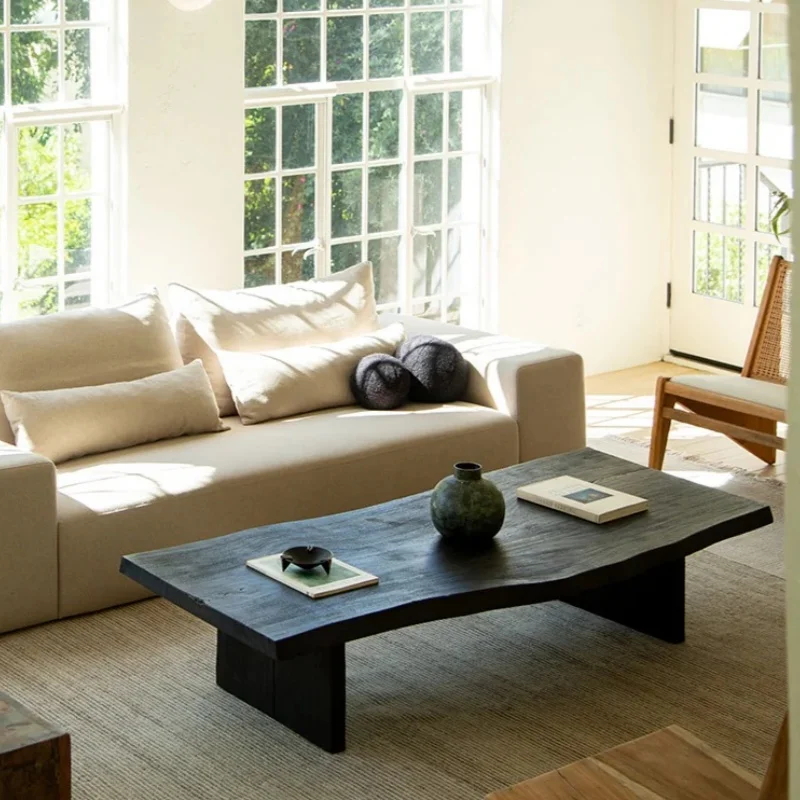 طاولة قهوة من الخشب الصلب الأسود من وابي سابي، شرفة شقة صغيرة على الطراز الياباني B & B طاولة شاي على شكل خاص للفندق، t #4